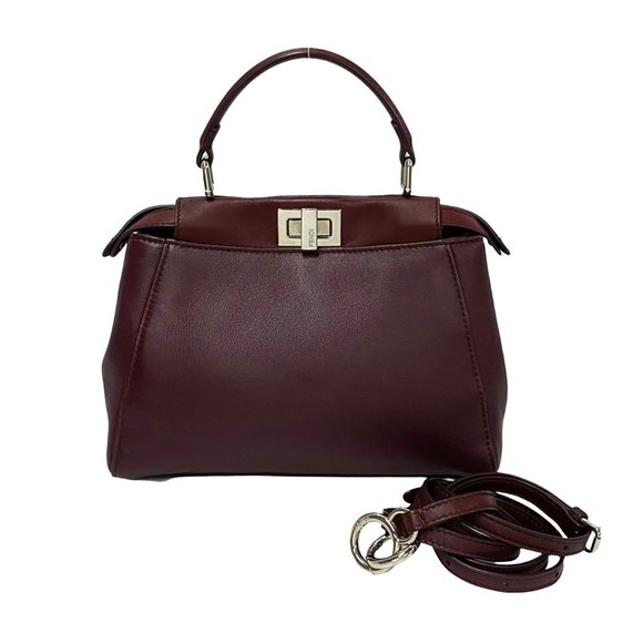 FENDI Peekaboo Mini Leather Turnlock 2-Way Handbag/Shoulder Bag, Bordeaux, 31254 - Picture 1 of 8